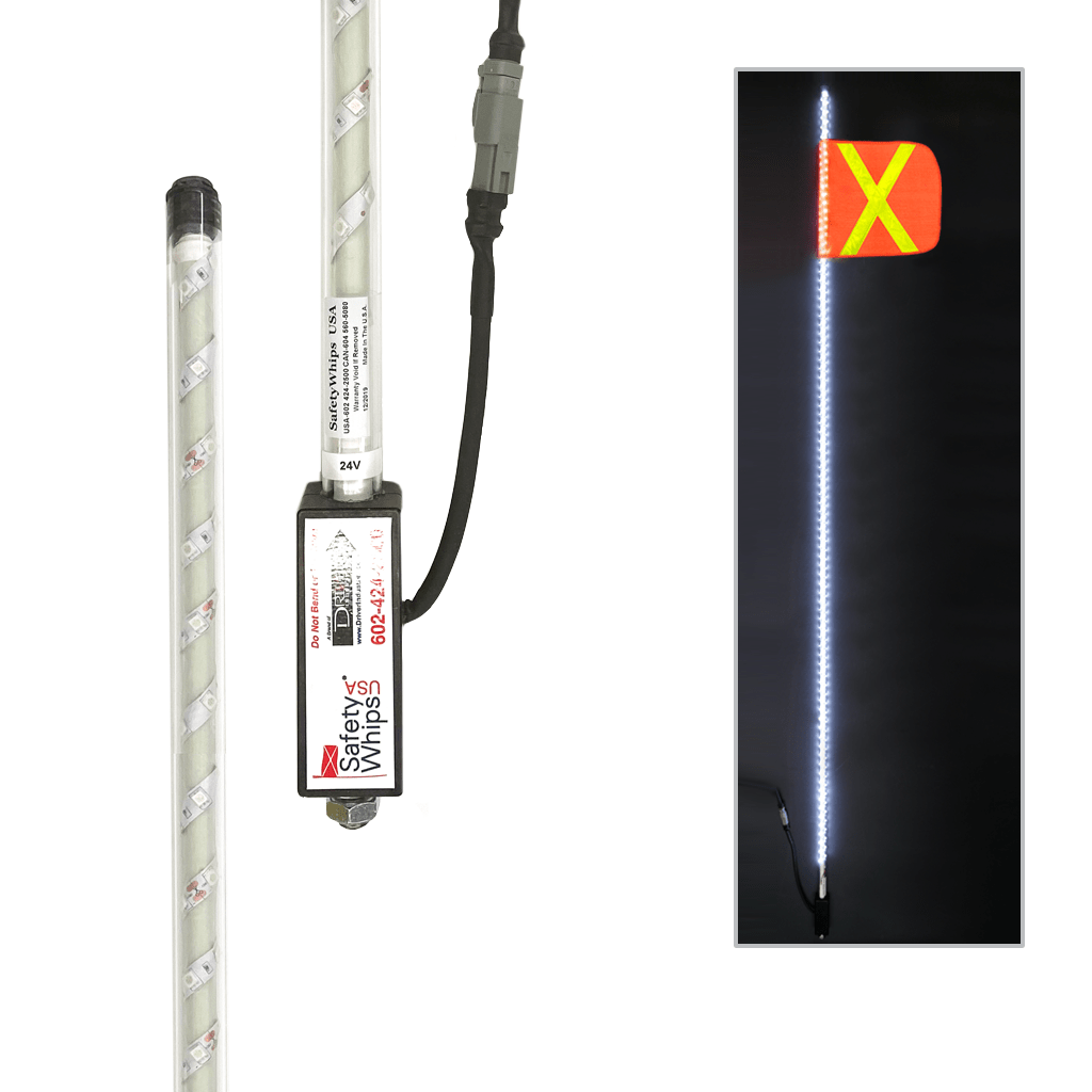 SafetyWhips 10' Super Duty Fully Lit White LED Whip with Orange Flag (Yellow X)
