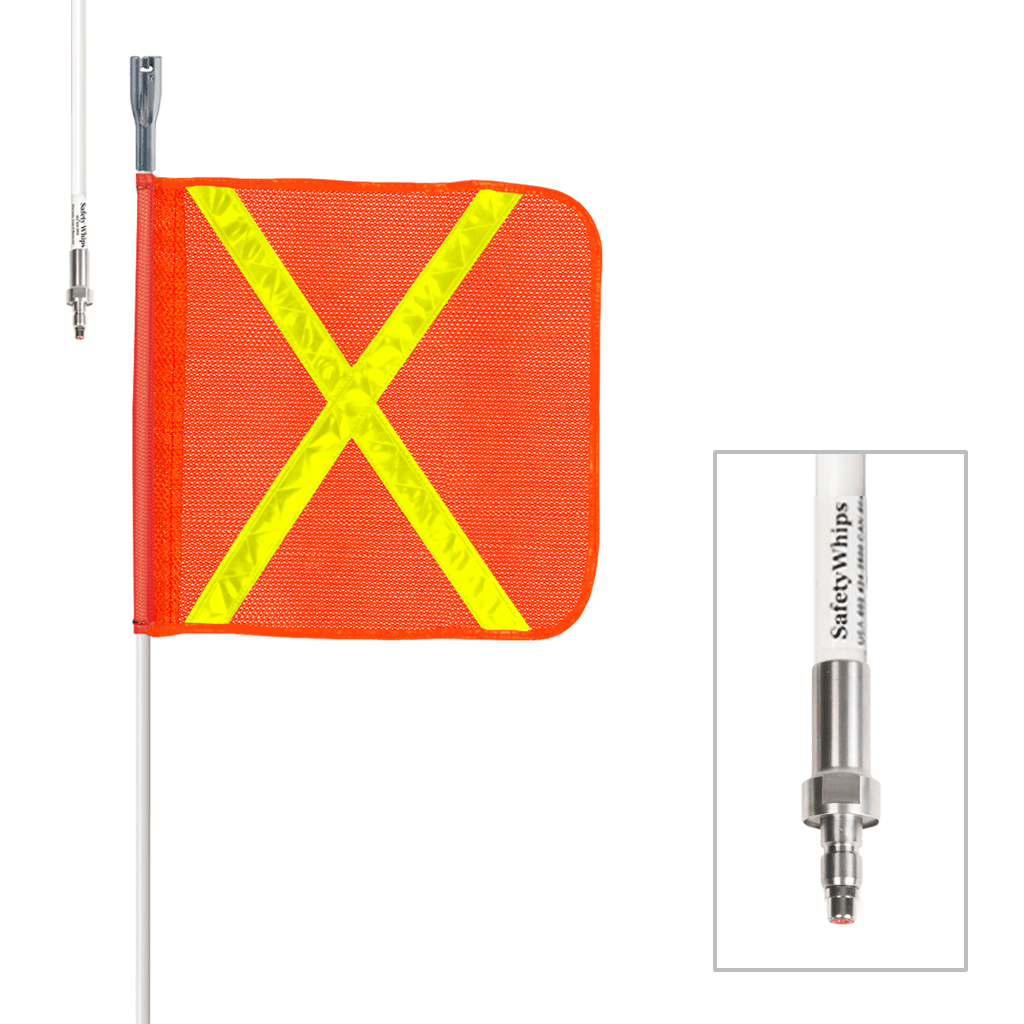 SafetyWhips 2', 1 Piece, Powered, Quick Disconnect, Heavy Duty Whip with Orange Flag (Yellow X)