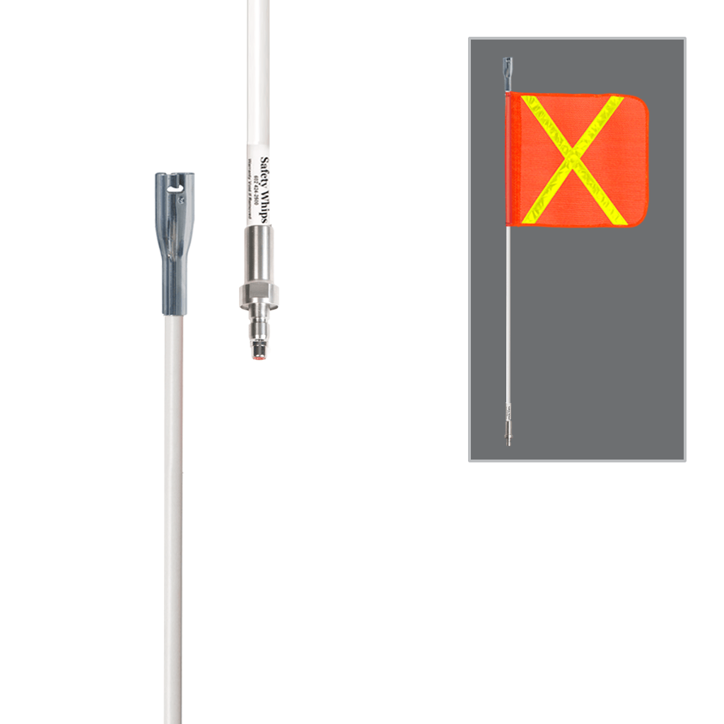 SafetyWhips 2', 1 Piece, Powered, Quick Disconnect, Heavy Duty Whip with Orange Flag (Yellow X)