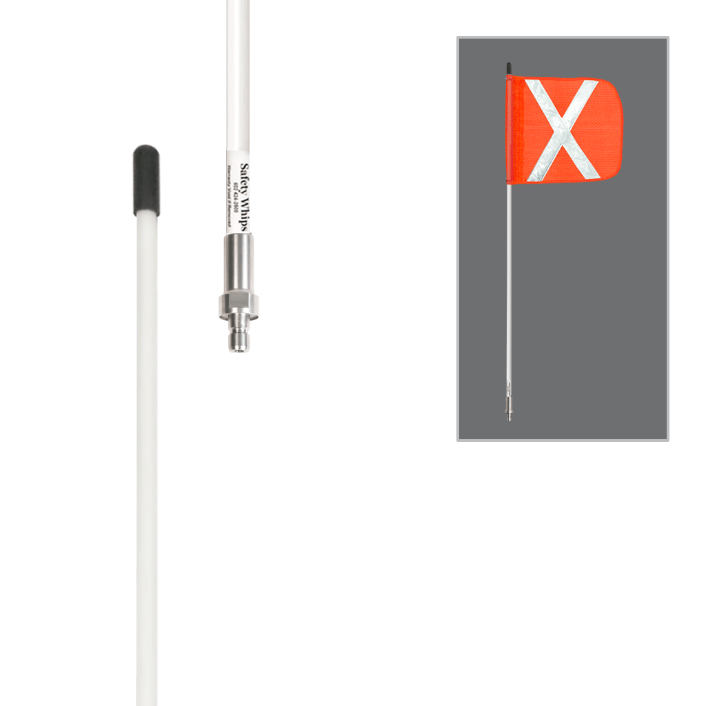 SafetyWhips 2', 1 Piece, Non-powered, Quick Disconnect, Heavy Duty Whip with Orange Flag (White X)
