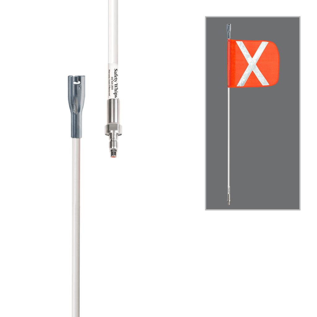 SafetyWhips 3', 1 Piece, Powered, Quick Disconnect, Heavy Duty Whip with Orange Flag (White X)