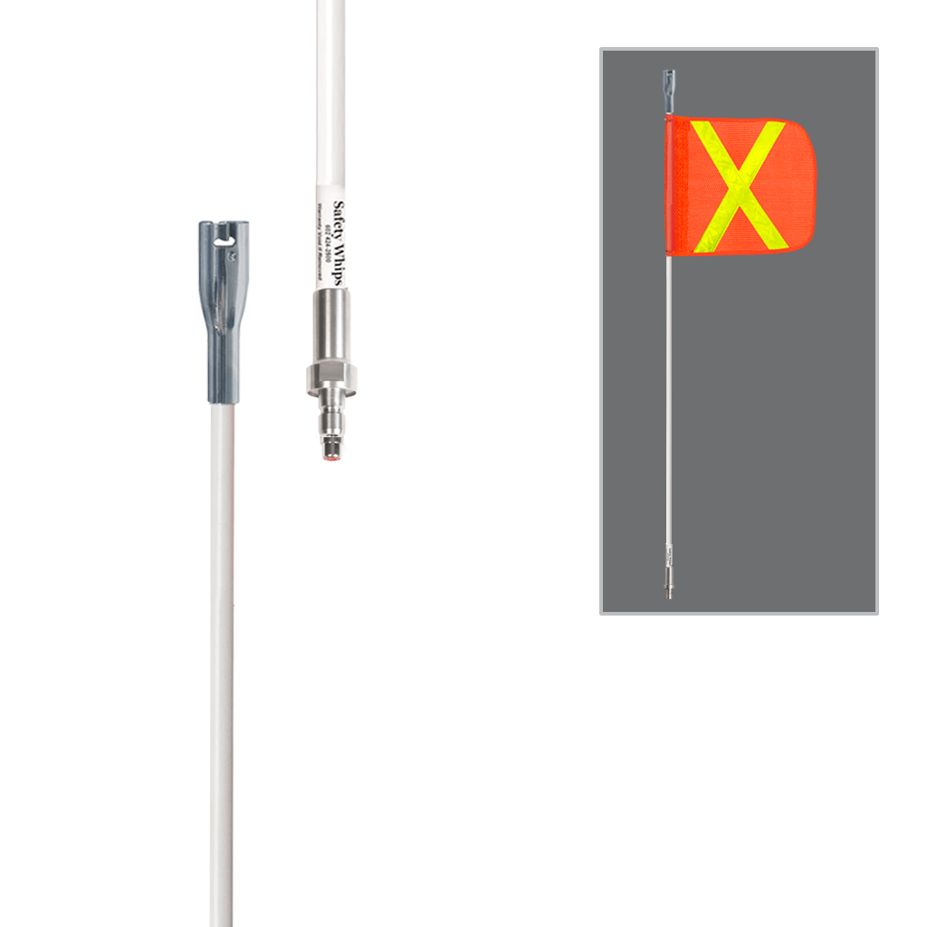 SafetyWhips 3', 1 Piece, Powered, Quick Disconnect, Heavy Duty Whip with Orange Flag (Yellow X)