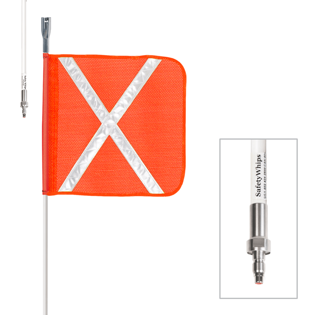SafetyWhips 3', 1 Piece, Powered, Quick Disconnect, Heavy Duty Whip with Orange Flag (White X)