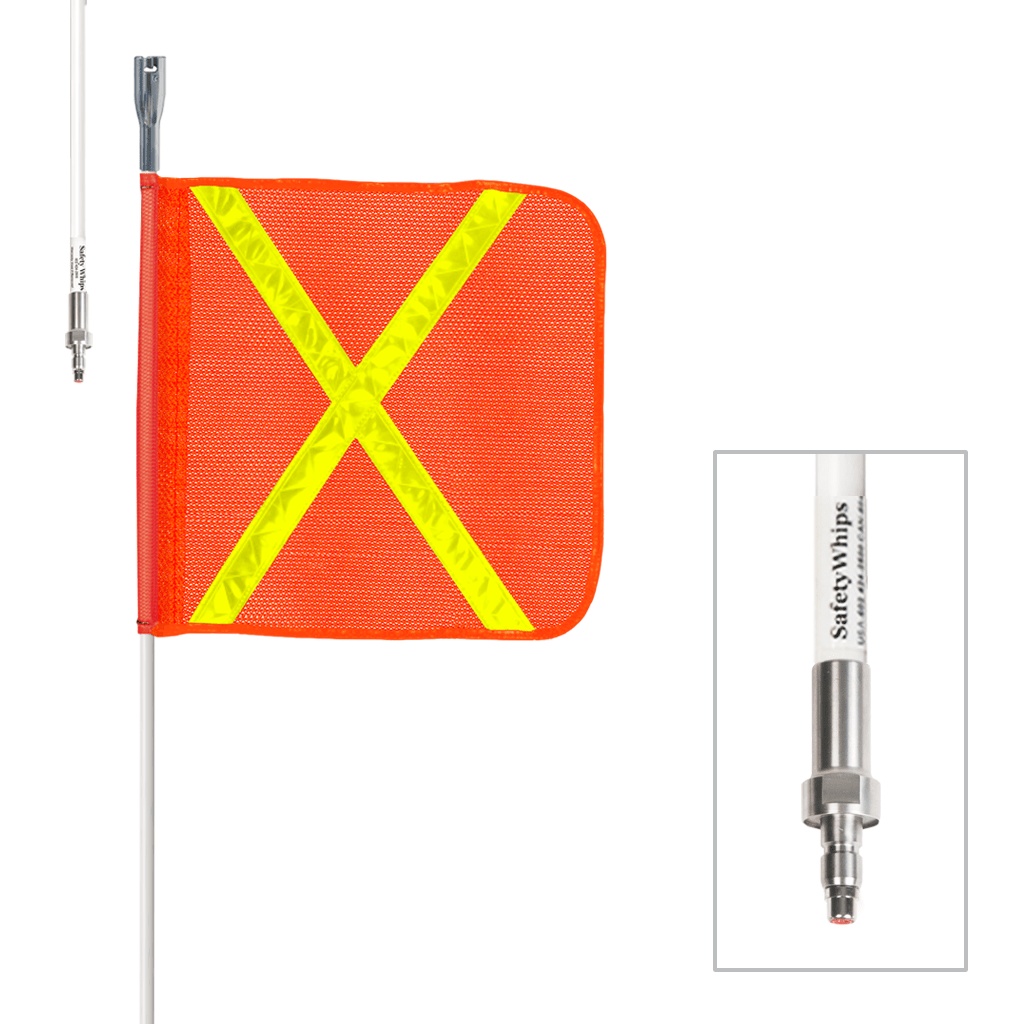 SafetyWhips 3', 1 Piece, Powered, Quick Disconnect, Heavy Duty Whip with Orange Flag (Yellow X)
