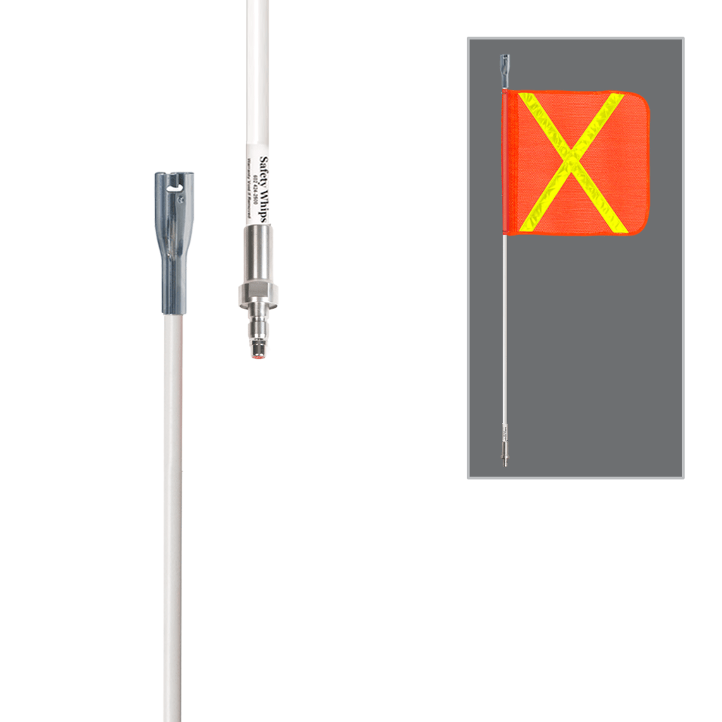 SafetyWhips 3', 1 Piece, Powered, Quick Disconnect, Heavy Duty Whip with Orange Flag (Yellow X)