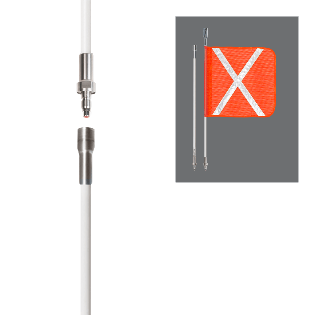 SafetyWhips 3', 2 Piece (Breakdown), Powered, Quick Disconnect, Heavy Duty Whip with Orange Flag (White X)