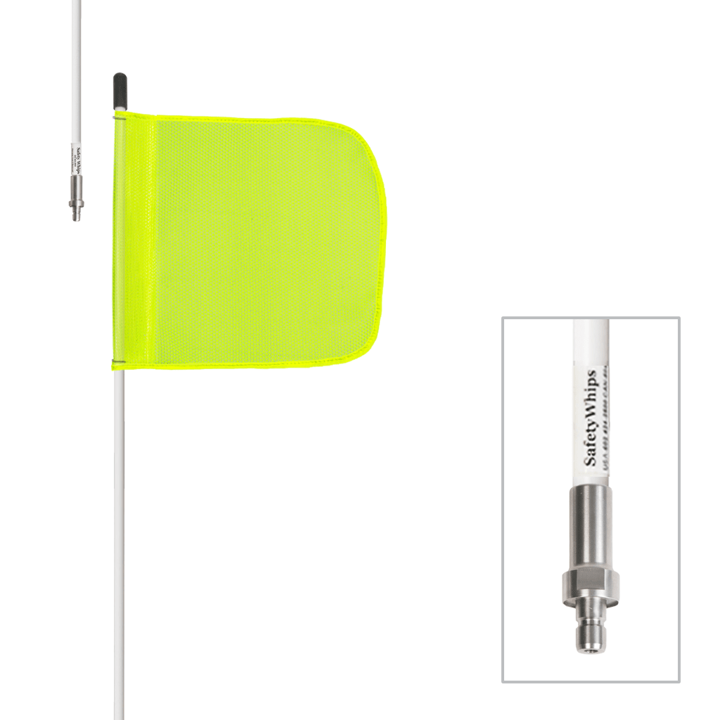 SafetyWhips 3', 1 Piece, Non-powered, Quick Disconnect, Heavy Duty Whip with Fluorescent Yellow Flag
