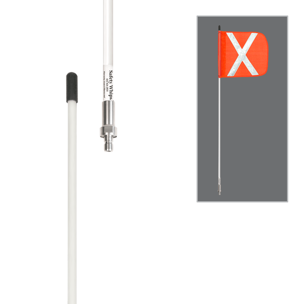 SafetyWhips 3', 1 Piece, Non-powered, Quick Disconnect, Heavy Duty Whip with Orange Flag (White X)