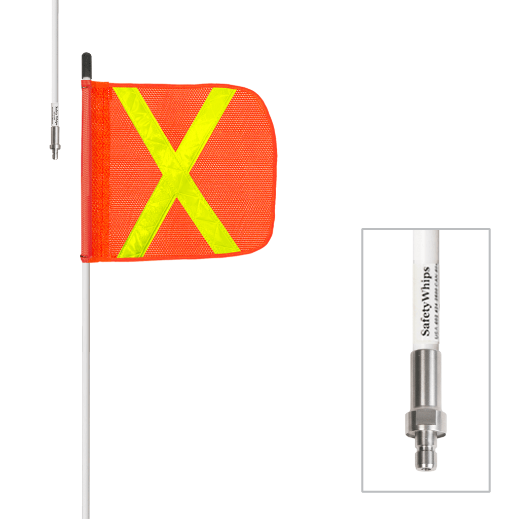 SafetyWhips 3', 1 Piece, Non-powered, Quick Disconnect, Heavy Duty Whip with Orange Flag (Yellow X)