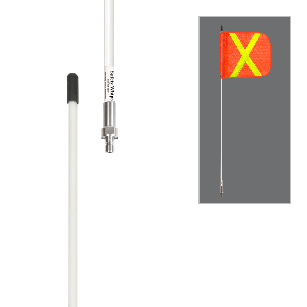 SafetyWhips 3', 1 Piece, Non-powered, Quick Disconnect, Heavy Duty Whip with Orange Flag (Yellow X)