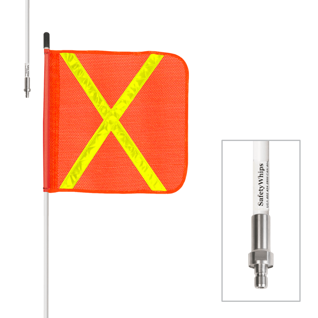 SafetyWhips 3', 1 Piece, Non-powered, Quick Disconnect, Heavy Duty Whip with Orange Flag (Yellow X)