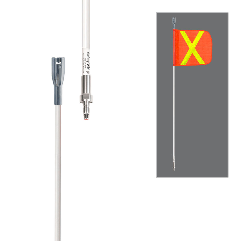 SafetyWhips 4', 1 Piece, Powered, Quick Disconnect, Heavy Duty Whip with Orange Flag (Yellow X)