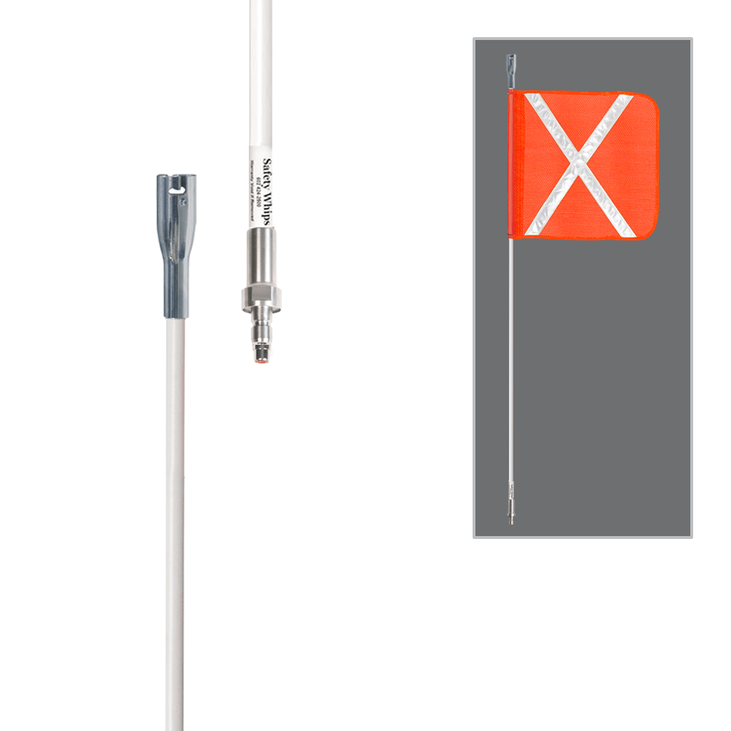 SafetyWhips 4', 1 Piece, Powered, Quick Disconnect, Heavy Duty Whip with Orange Flag (White X)