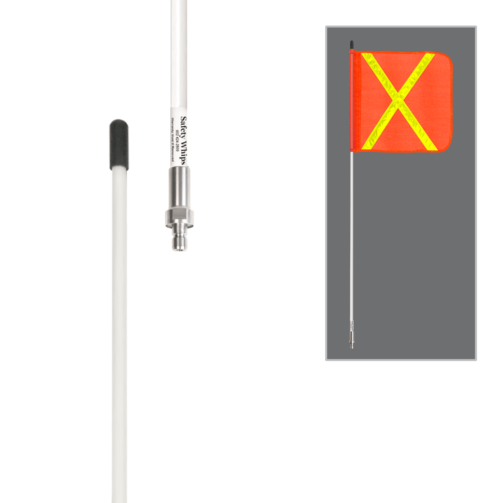SafetyWhips 4', 1 Piece, Non-powered, Quick Disconnect, Heavy Duty Whip with Orange Flag (Yellow X)