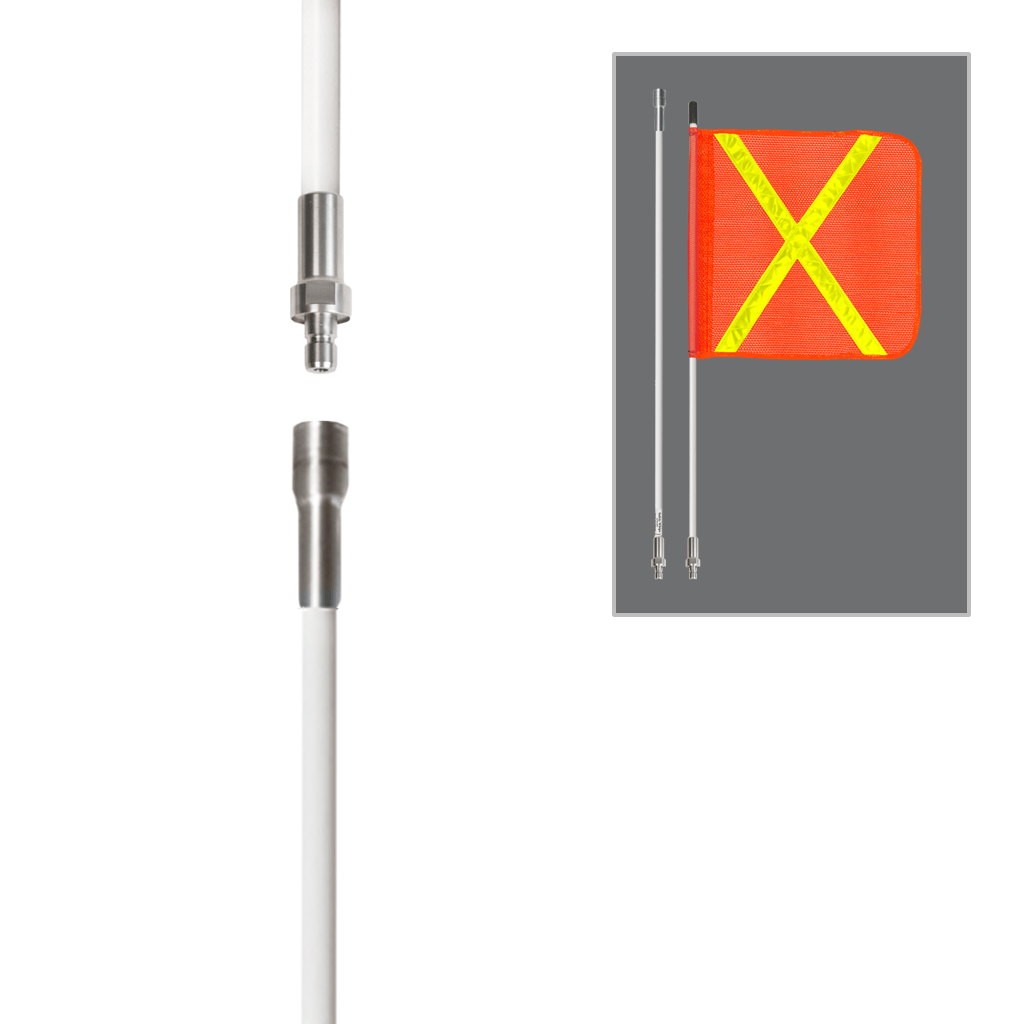 SafetyWhips 4', 2 Piece (Breakdown), Non-powered, Quick Disconnect, Heavy Duty Whip with Orange Flag (Yellow X)