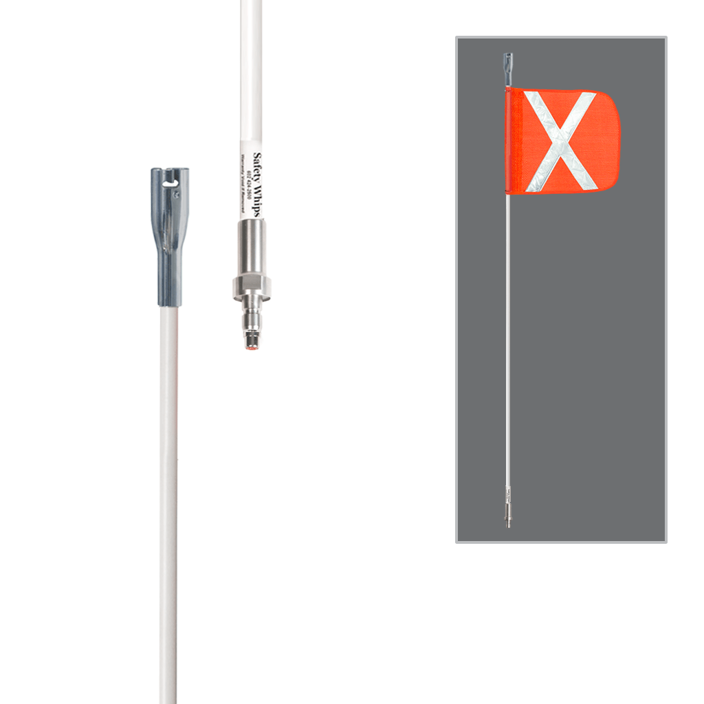 SafetyWhips 5', 1 Piece, Powered, Quick Disconnect, Heavy Duty Whip with Orange Flag (White X)