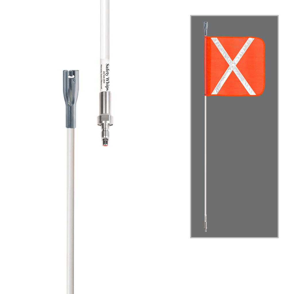 SafetyWhips 6', 1 Piece, Powered, Quick Disconnect, Heavy Duty Whip with 16" Orange Mesh Flag (White X)
