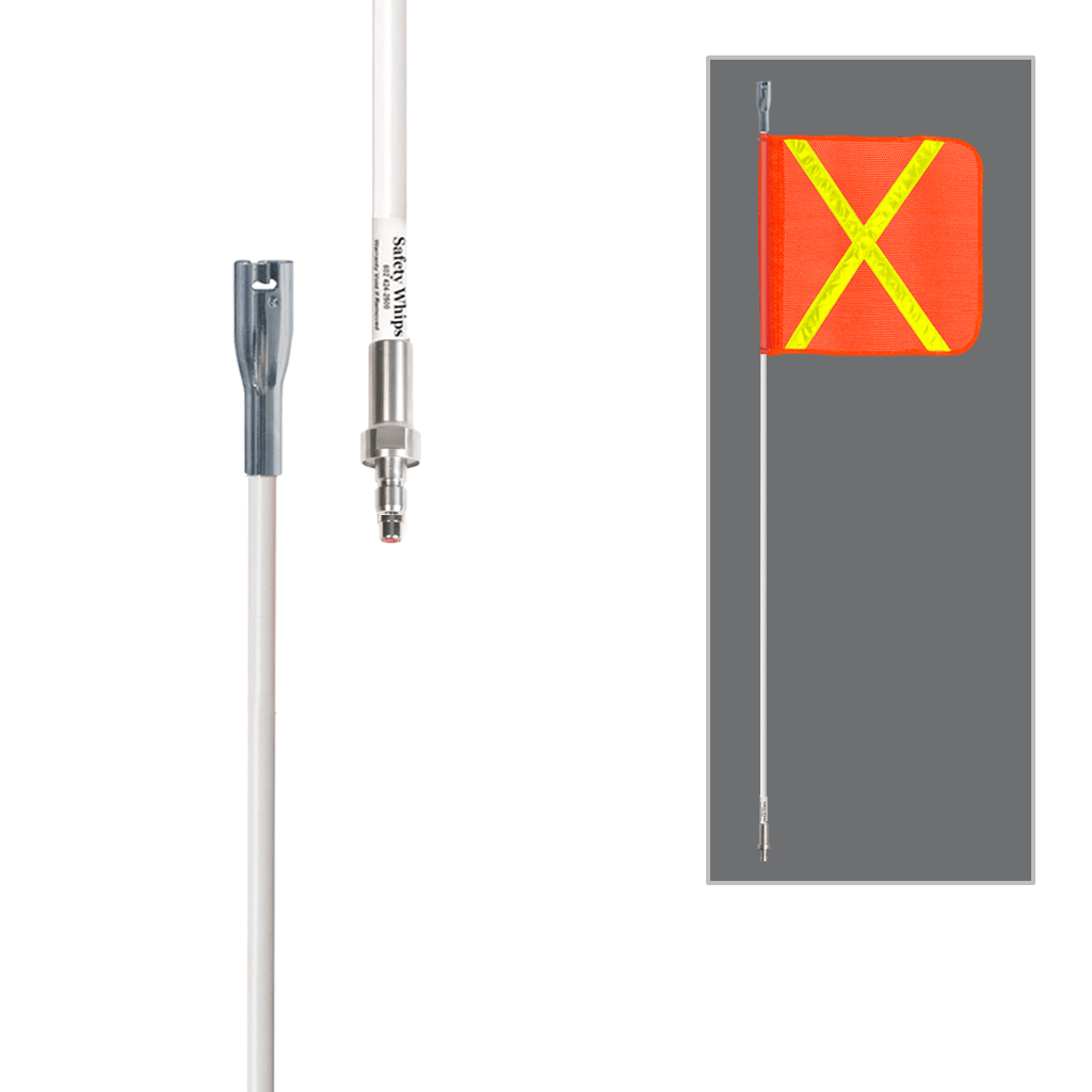 SafetyWhips 5', 1 Piece, Powered, Quick Disconnect, Heavy Duty Whip with Orange Flag (Yellow X)