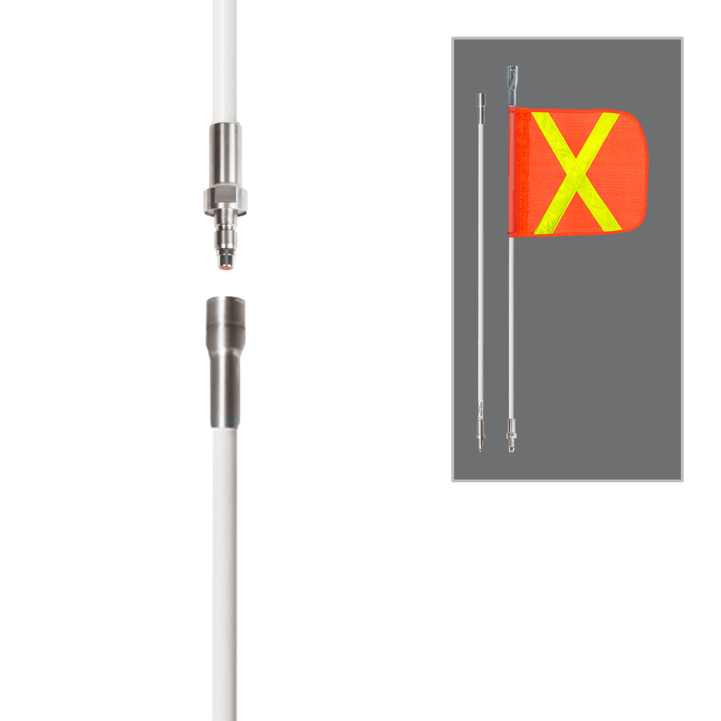 SafetyWhips 5', 2 Piece (Breakdown), Powered, Quick Disconnect, Heavy Duty Whip with Orange Flag (Yellow X)
