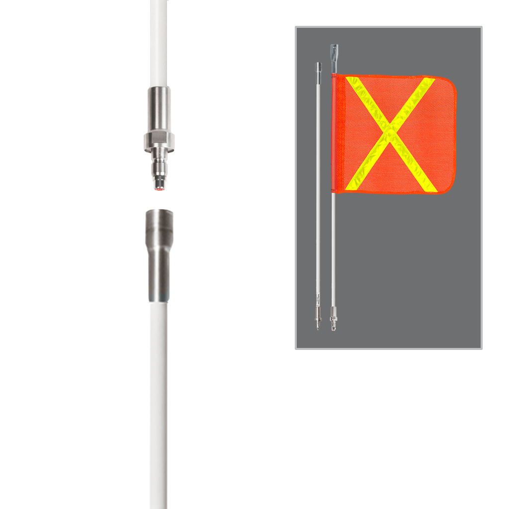 SafetyWhips 5', 2 Piece (Breakdown), Powered, Quick Disconnect, Heavy Duty Whip with Orange Flag (Yellow X)