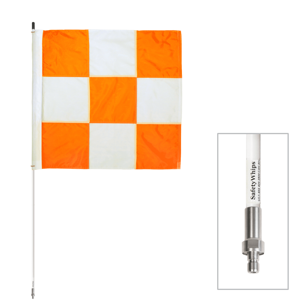 SafetyWhips 5', 1 Piece, Non-powered, Quick Disconnect, Heavy Duty Whip with Orange & White Flag