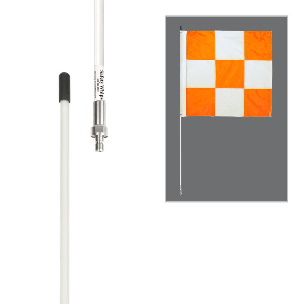 SafetyWhips 5', 1 Piece, Non-powered, Quick Disconnect, Heavy Duty Whip with Orange & White Flag