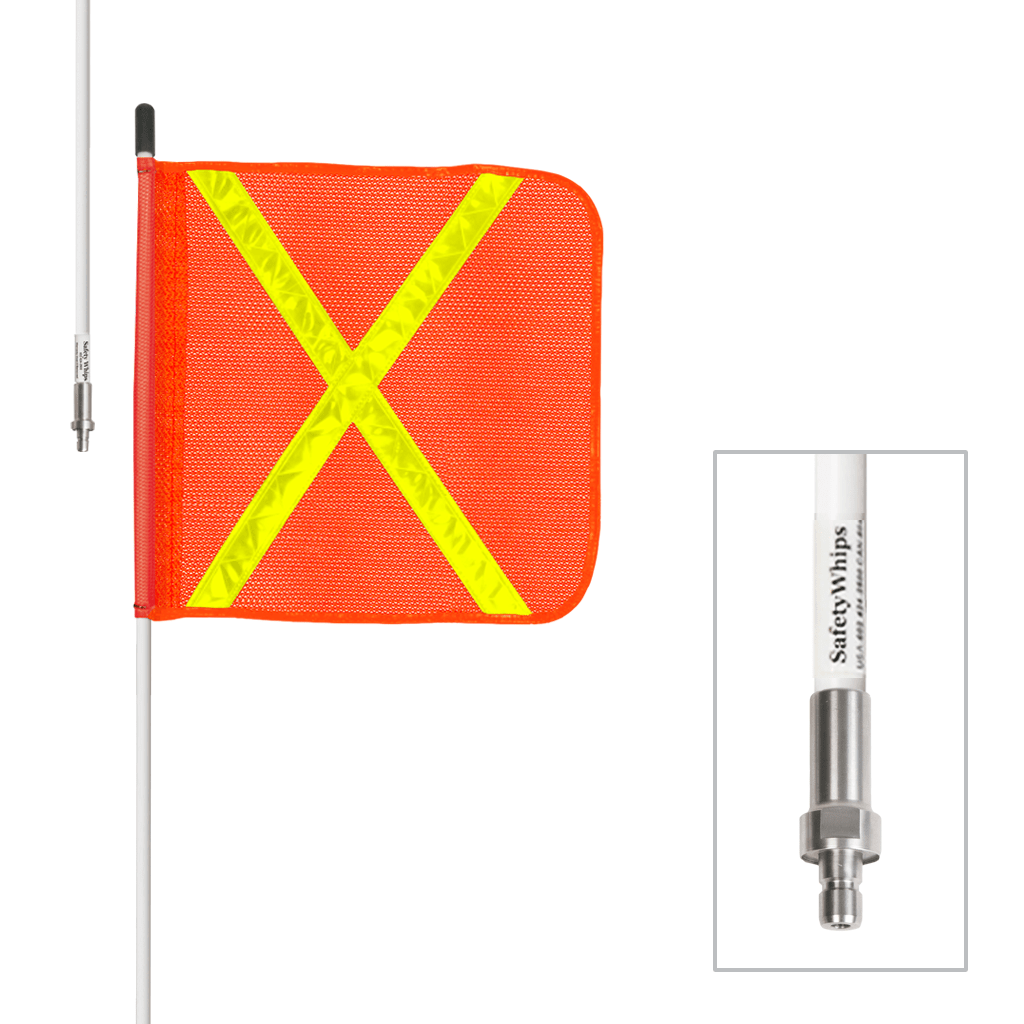 SafetyWhips 5', 1 Piece, Non-powered, Quick Disconnect, Heavy Duty Whip with Orange Flag (Yellow X)