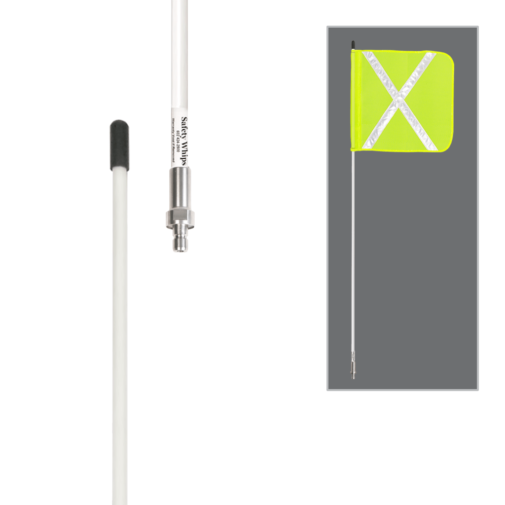SafetyWhips 5', 1 Piece, Non-powered, Quick Disconnect, Heavy Duty Whip with Fluorescent Yellow Flag (White X)
