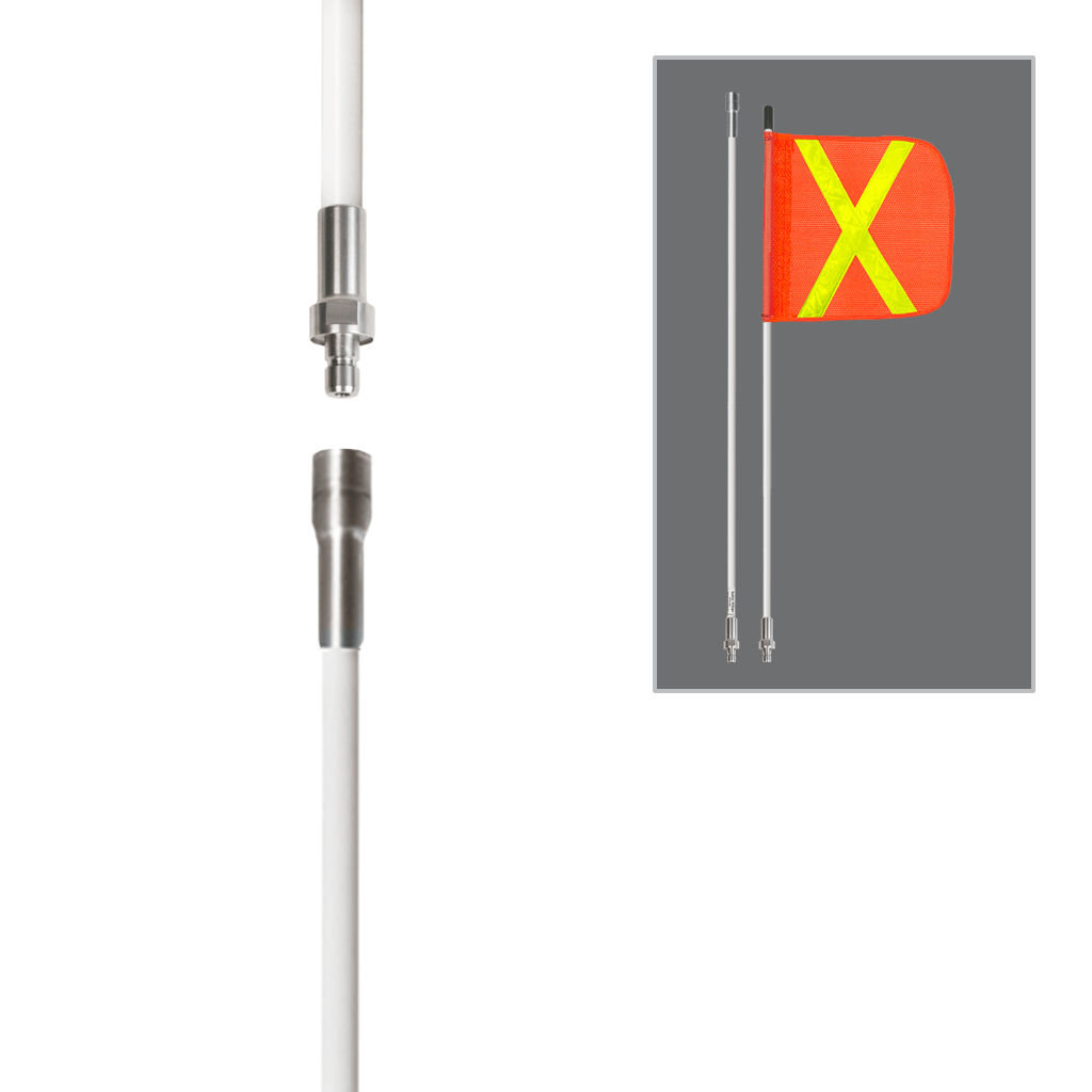 SafetyWhips 5', 2 Piece (Breakdown), Non-powered, Quick Disconnect, Heavy Duty Whip with Orange Flag (Yellow X)