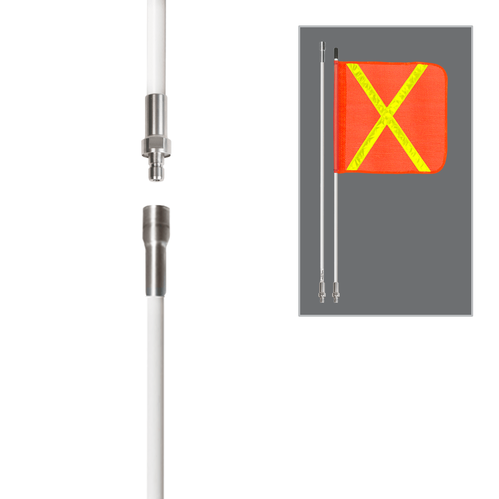 SafetyWhips 5', 2 Piece (Breakdown), Non-powered, Quick Disconnect, Heavy Duty Whip with Orange Flag (Yellow X)
