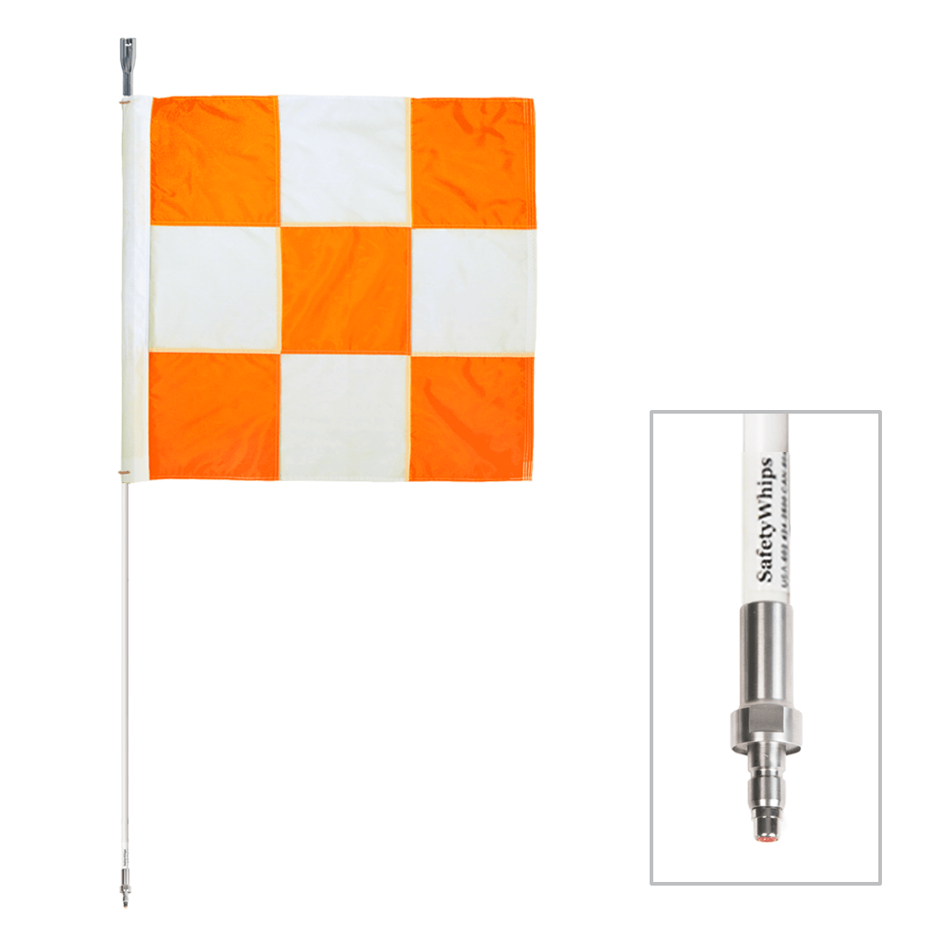 SafetyWhips 6', 1 Piece, Powered, Quick Disconnect, Heavy Duty Whip with Orange & White Flag