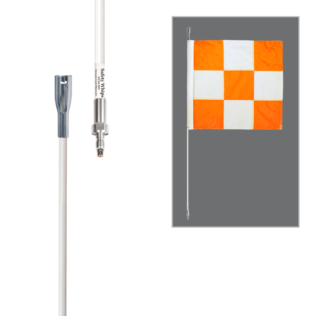 SafetyWhips 6', 1 Piece, Powered, Quick Disconnect, Heavy Duty Whip with Orange & White Flag