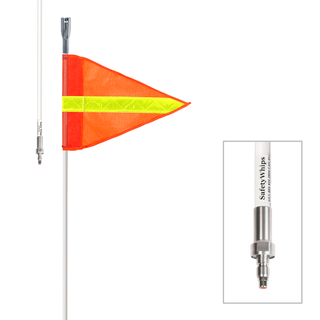 SafetyWhips 6', 1 Piece, Powered, Quick Disconnect, Heavy Duty Whip with Orange Flag (Yellow Stripe X)
