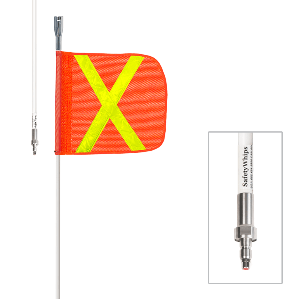 SafetyWhips 6', 1 Piece, Powered, Quick Disconnect, Heavy Duty Whip with Orange Flag (Yellow X)