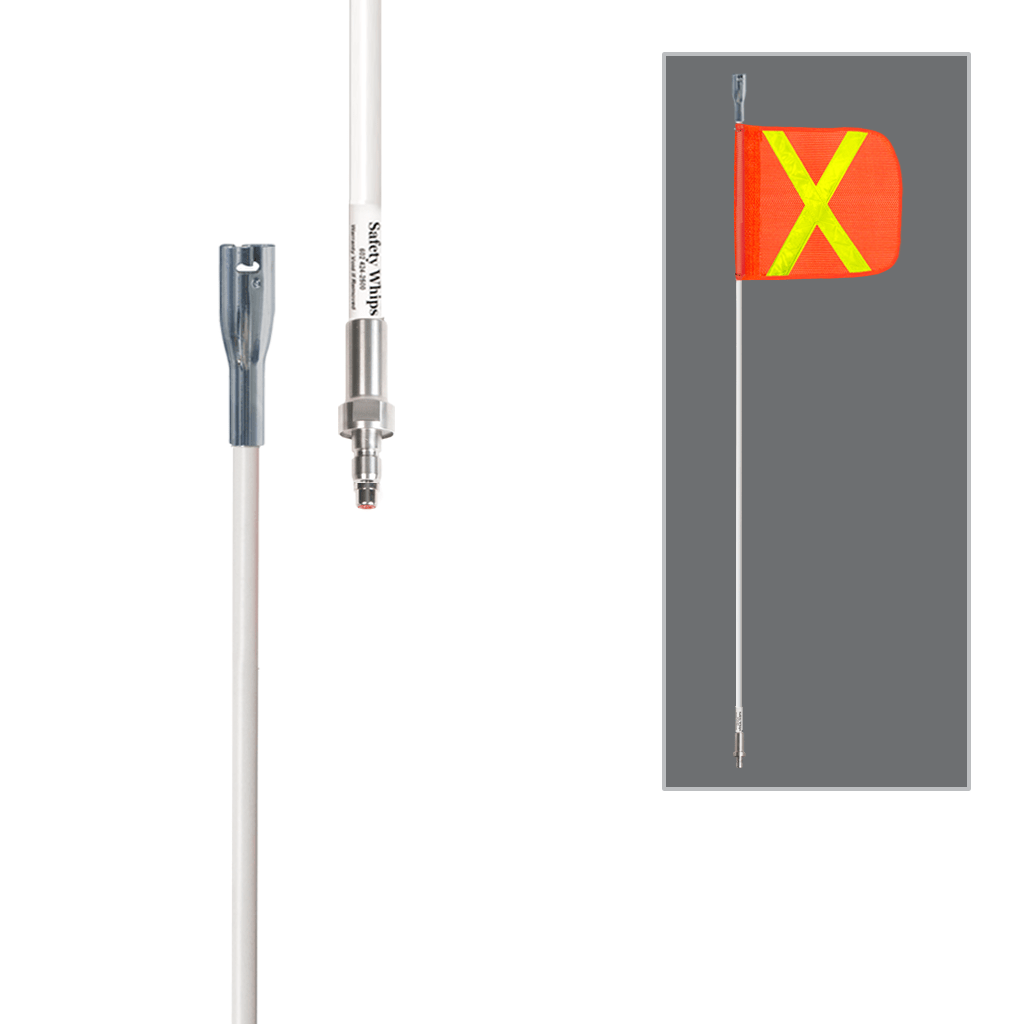 SafetyWhips 6', 1 Piece, Powered, Quick Disconnect, Heavy Duty Whip with Orange Flag (Yellow X)