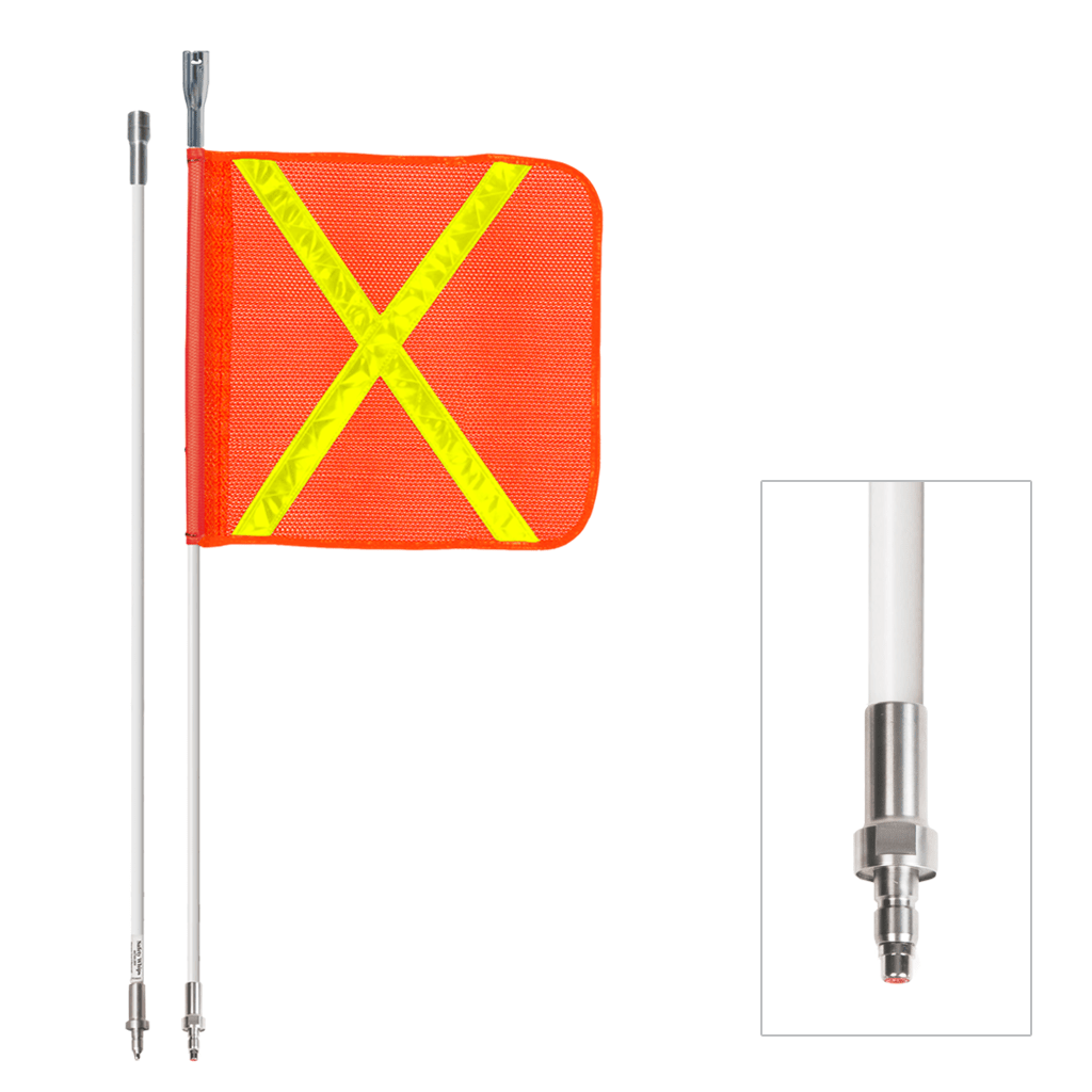SafetyWhips 6', 2 Piece (Breakdown), Powered, Quick Disconnect, Heavy Duty Whip with Orange Flag (Yellow X)