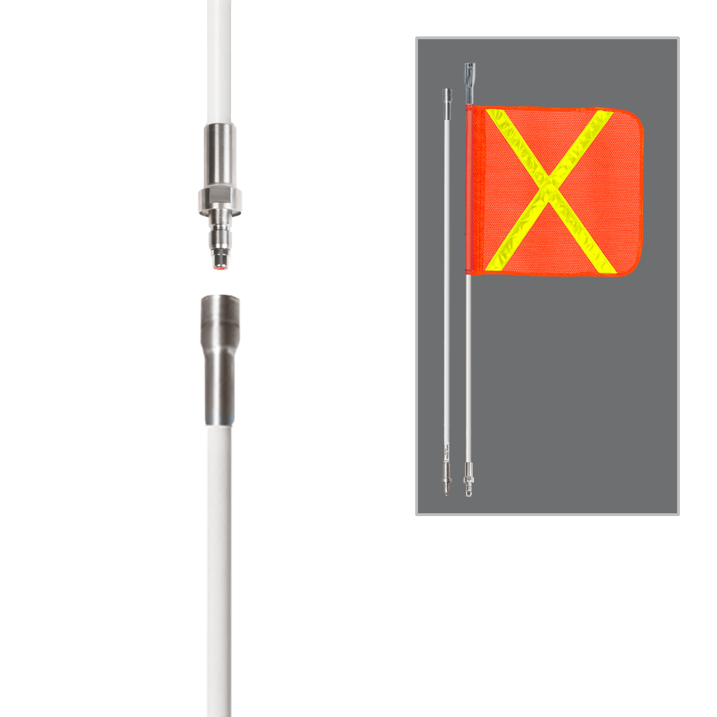 SafetyWhips 6', 2 Piece (Breakdown), Powered, Quick Disconnect, Heavy Duty Whip with Orange Flag (Yellow X)