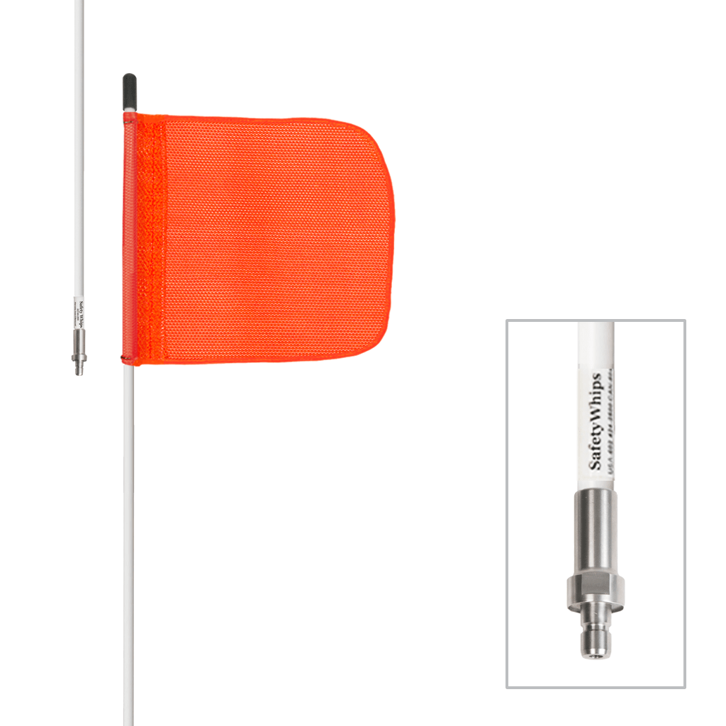 SafetyWhips 6', 1 Piece, Non-powered, Quick Disconnect, Heavy Duty Whip with Orange Flag