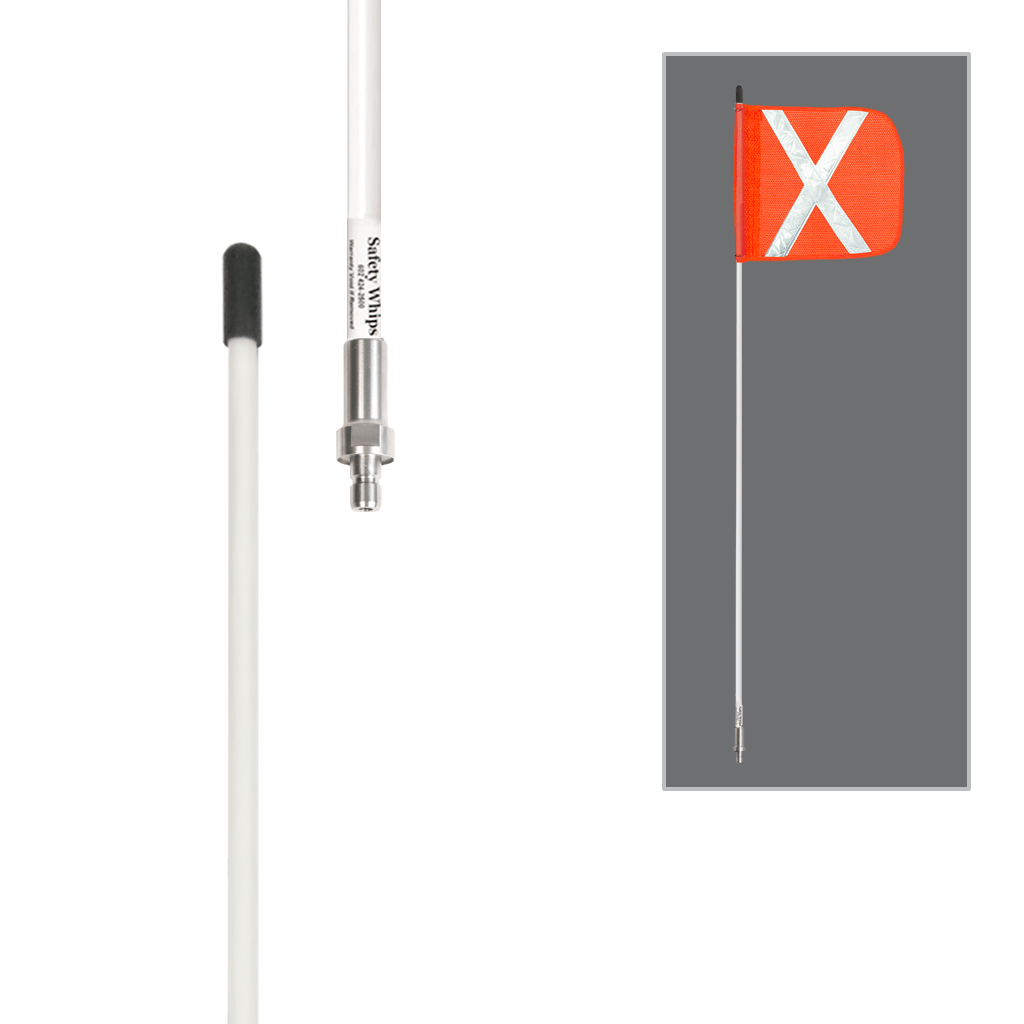 SafetyWhips 6', 1 Piece, Non-powered, Quick Disconnect, Heavy Duty Whip with Orange Flag (White X)