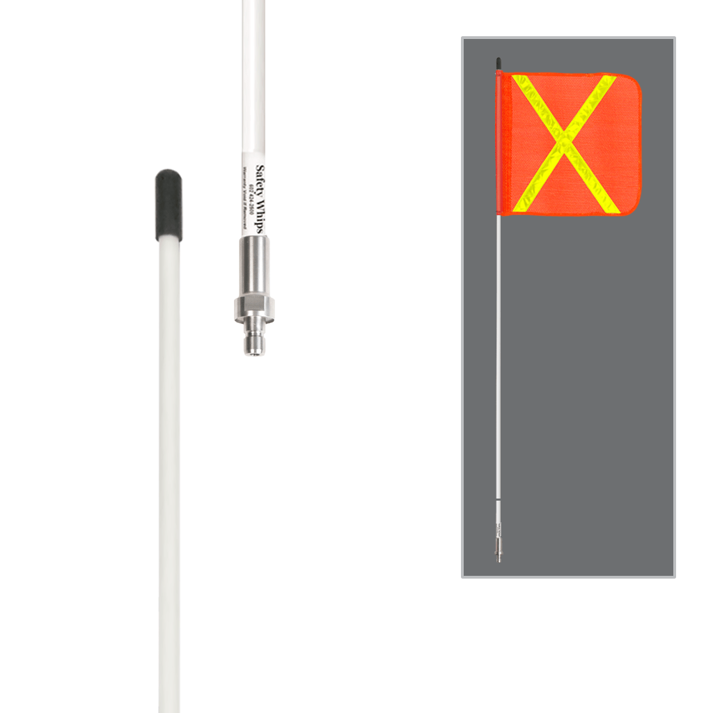 SafetyWhips 6', 1 Piece, Non-powered, Quick Disconnect, Heavy Duty Whip with Orange Flag (Yellow X)