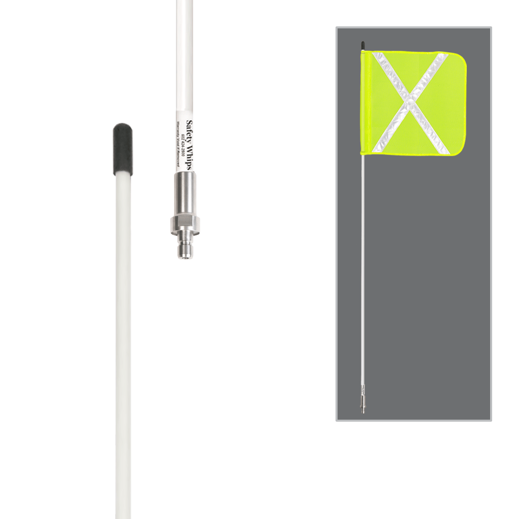 SafetyWhips 6', 1 Piece, Non-powered, Quick Disconnect, Heavy Duty Whip with Fluorescent Yellow Flag (White X)