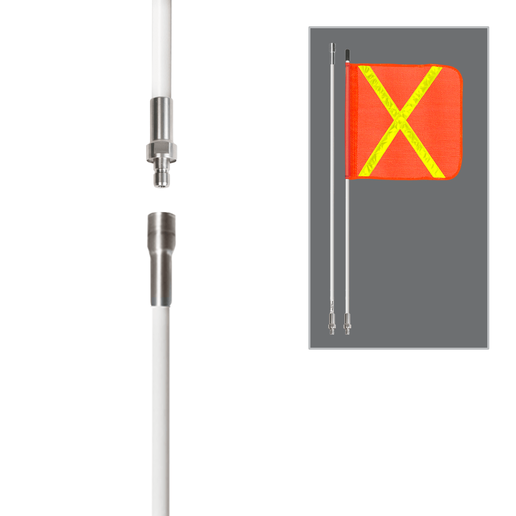 SafetyWhips 6', 2 Piece (Breakdown), Non-powered, Quick Disconnect, Heavy Duty Whip with Orange Flag (Yellow X)