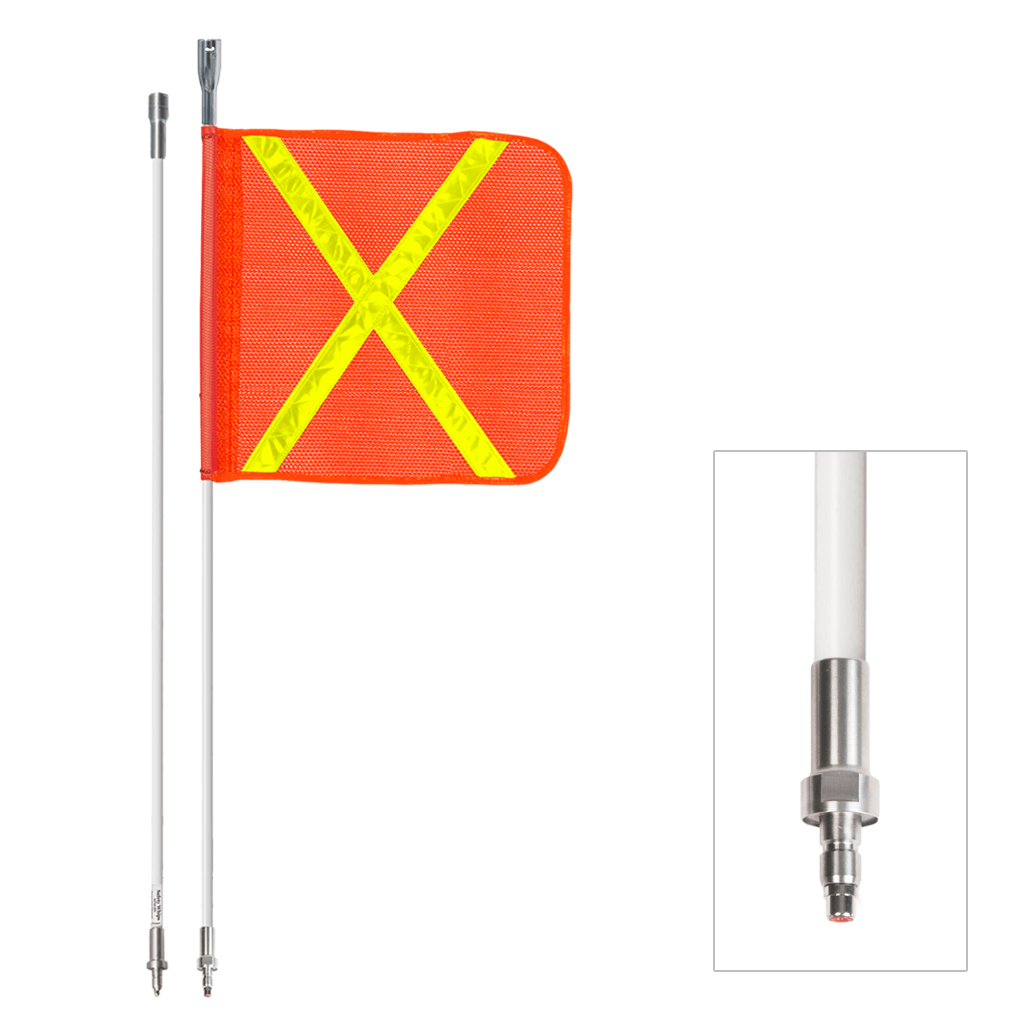 SafetyWhips 7', 2 Piece (Breakdown), Powered, Quick Disconnect, Heavy Duty Whip with Orange Flag (Yellow X)