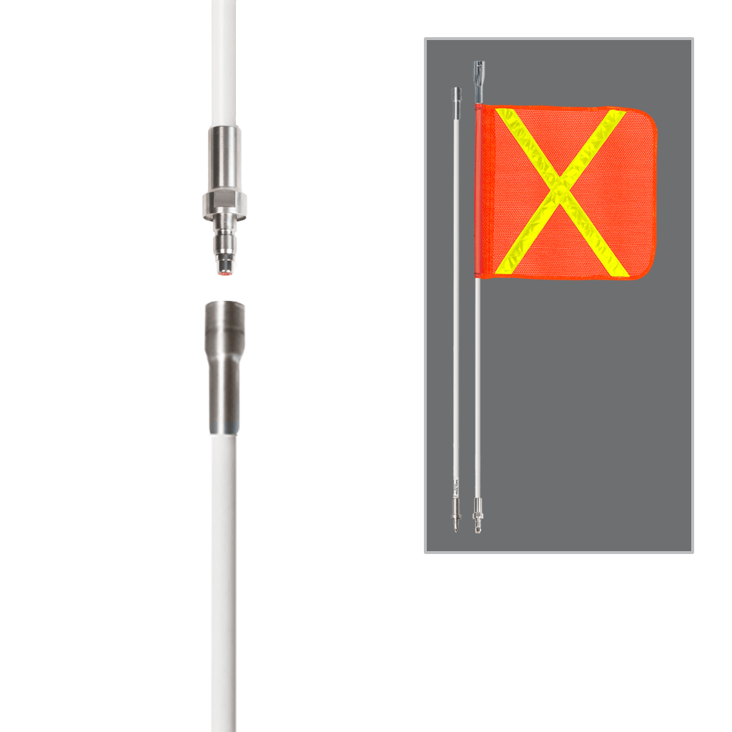 SafetyWhips 7', 2 Piece (Breakdown), Powered, Quick Disconnect, Heavy Duty Whip with Orange Flag (Yellow X)