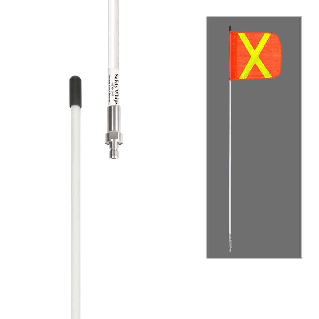 SafetyWhips 7', 1 Piece, Non-powered, Quick Disconnect, Heavy Duty Whip with Orange Flag (Yellow X)