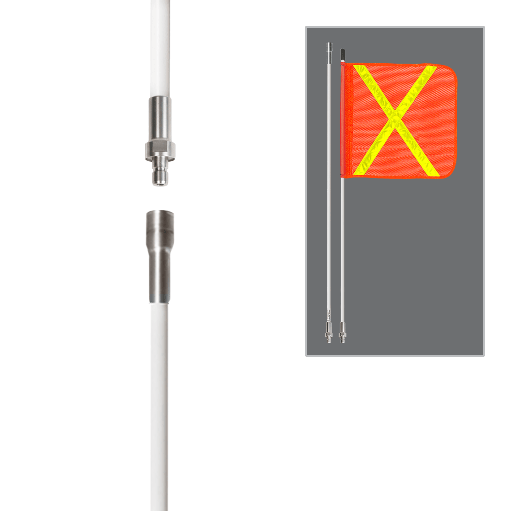 SafetyWhips 7', 2 Piece (Breakdown), Non-powered, Quick Disconnect, Heavy Duty Whip with Orange Flag (Yellow X)
