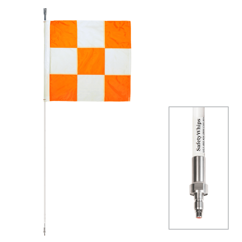 SafetyWhips 8', 1 Piece, Powered, Quick Disconnect, Heavy Duty Whip with Orange & White Flag
