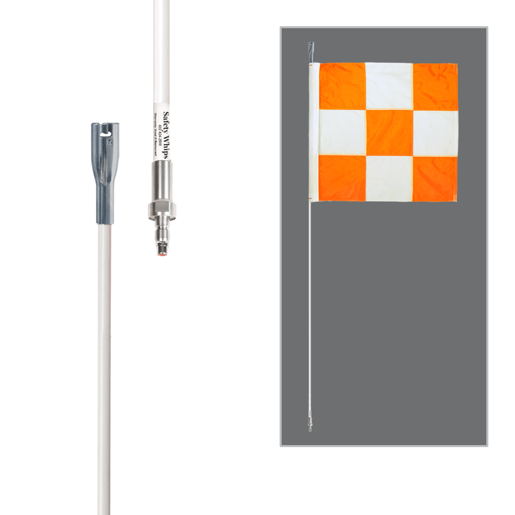 SafetyWhips 8', 1 Piece, Powered, Quick Disconnect, Heavy Duty Whip with Orange & White Flag