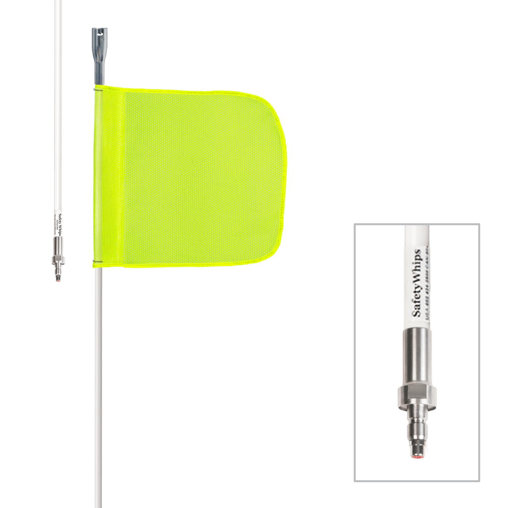 SafetyWhips 8', 1 Piece, Powered, Quick Disconnect, Heavy Duty Whip with Fluorescent Yellow Flag