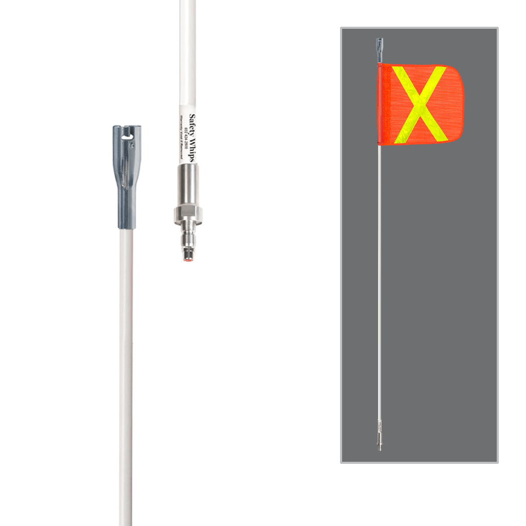 SafetyWhips 8', 1 Piece, Powered, Quick Disconnect, Heavy Duty Whip with Orange Flag (Yellow X)